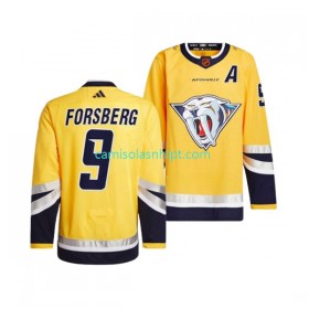 Camiseta Nashville Predators Filip Forsberg 9 Adidas 2022-2023 Reverse Retro Amarelo Authentic - Homem